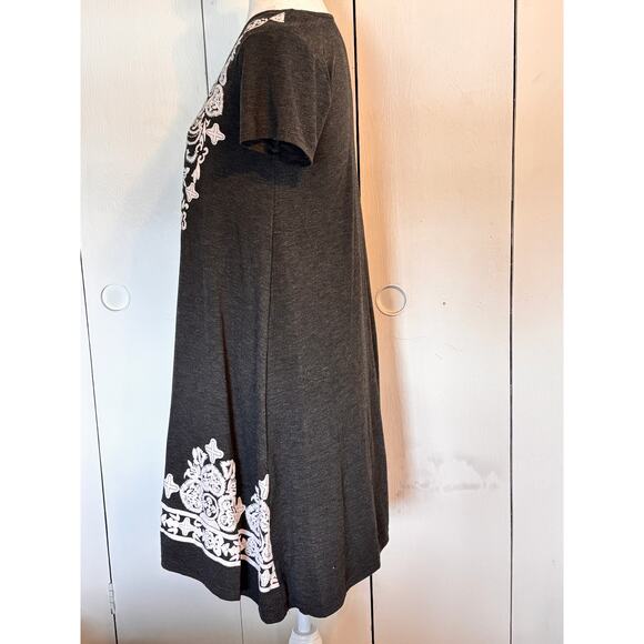 Exist Size Small Knit T-Shirt‎ Dress Gray with White Printed Pattern - Picture 3 of 4